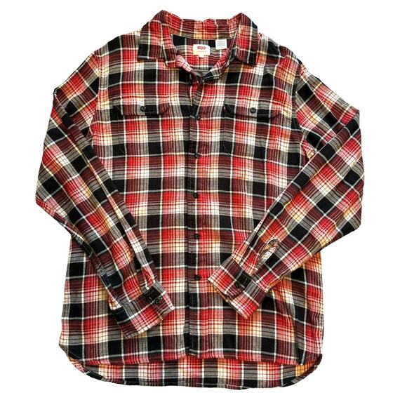 Levi’s Flannel Shirt Mens Large Plaid Western Gorpcore Outdoors Hiking Rodeo Red - Picture 1 of 10